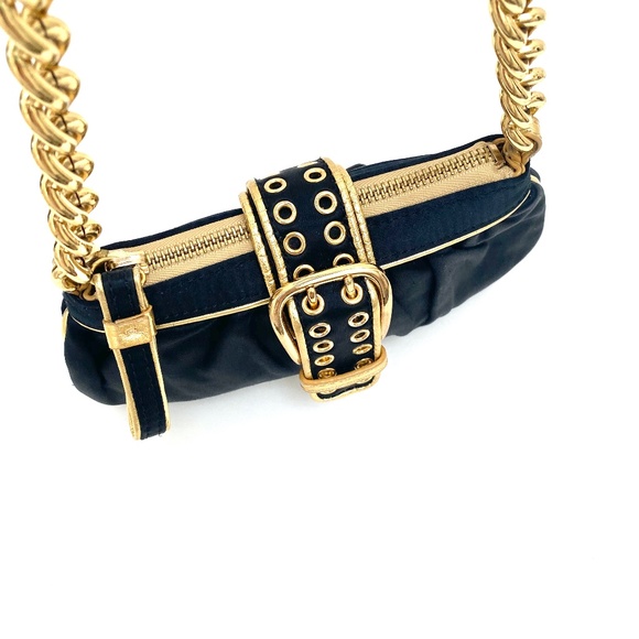 Black Satin Gold Chain Strap Evening Bag - Picture 4 of 9